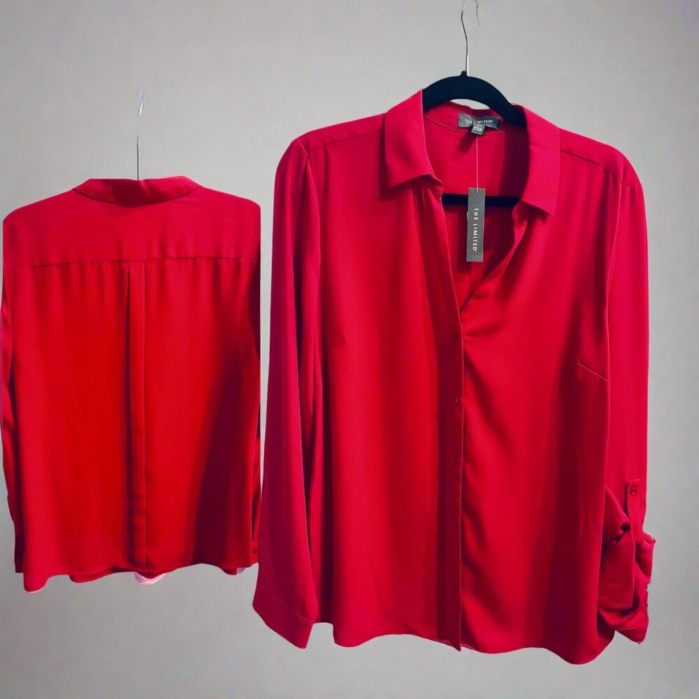 The Limited Long Sleeve Career Blouse-Red  (L)